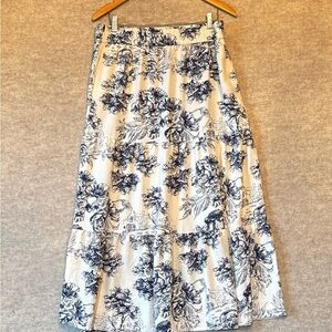 Blue and cream pocketed tiered elastic waist maxi‎ Skirt Large Haver & Blair